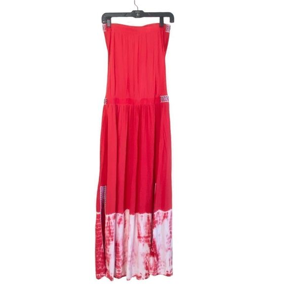 Gypsy 05 Red Tie Dye Cairo 100% Silk Embroidered Strapless Maxi Dress Sz XS - Picture 7 of 15